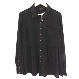 NEW Torrid Gauze Button up Shirt Peplum Long Sleeve Black Size‎ 1 1X